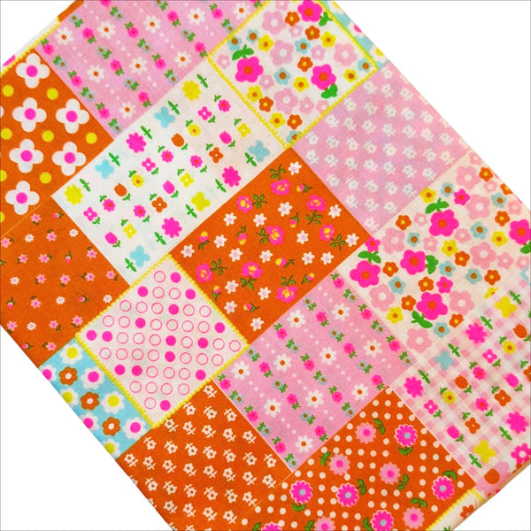 Kanon Floral Patchwork Cotton Fabric in Orange Neon by Antique Fabric Pinks – Imported from Japan