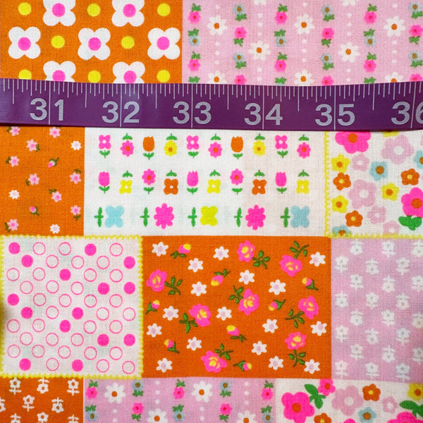 Kanon Floral Patchwork Cotton Fabric in Orange Neon by Antique Fabric Pinks – Imported from Japan
