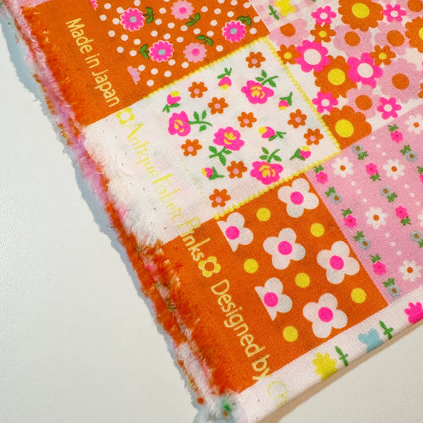 Kanon Floral Patchwork Cotton Fabric in Orange Neon by Antique Fabric Pinks – Imported from Japan