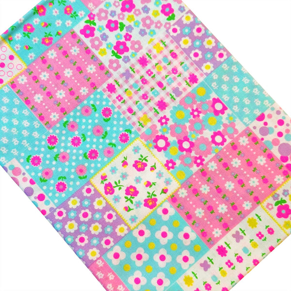 Kanon Floral Patchwork Cotton Fabric in Light Blue Neon by Antique Fabric Pinks – Imported from Japan