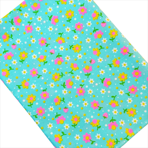 Popollo Flower Cotton Fabric in Blue Neon by Antique Fabric Pinks – Imported from Japan