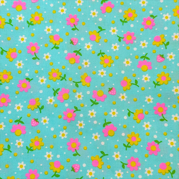 Popollo Flower Cotton Fabric in Blue Neon by Antique Fabric Pinks – Imported from Japan