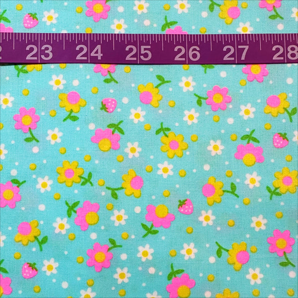 Popollo Flower Cotton Fabric in Blue Neon by Antique Fabric Pinks – Imported from Japan
