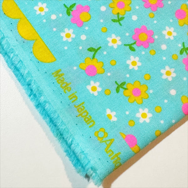 Popollo Flower Cotton Fabric in Blue Neon by Antique Fabric Pinks – Imported from Japan