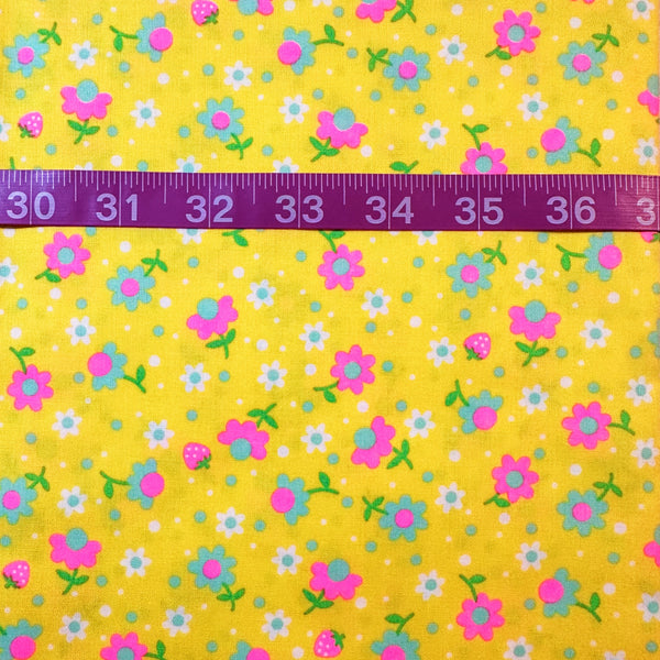 Popollo Flower Cotton Fabric in Yellow Neon by Antique Fabric Pinks – Imported from Japan