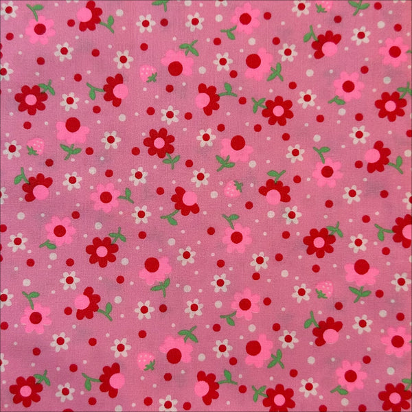 Popollo Flower Cotton Fabric in Medium Pink Neon by Antique Fabric Pinks – Imported from Japan