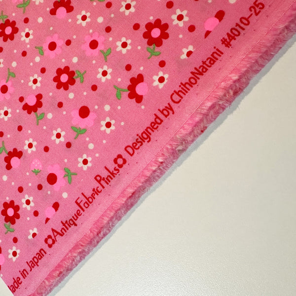 Popollo Flower Cotton Fabric in Medium Pink Neon by Antique Fabric Pinks – Imported from Japan