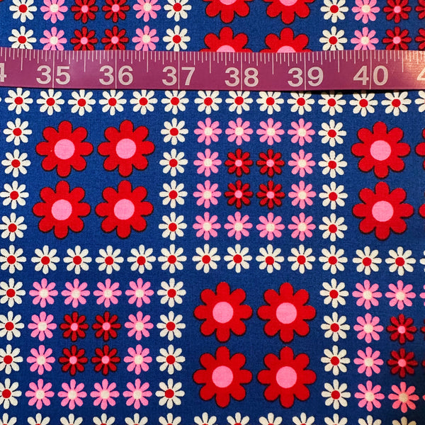 Charmy Remix Cotton Fabric in Navy Neon by Antique Fabric Pinks – Imported from Japan