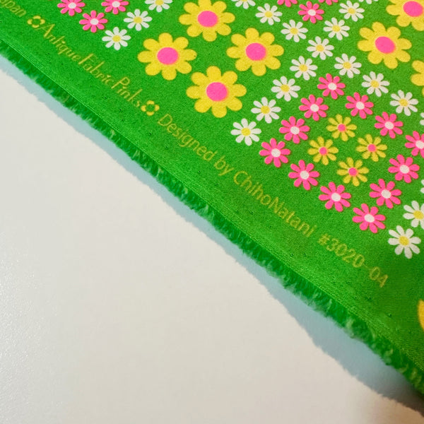 Charmy Remix Cotton Fabric in Green Neon by Antique Fabric Pinks – Imported from Japan