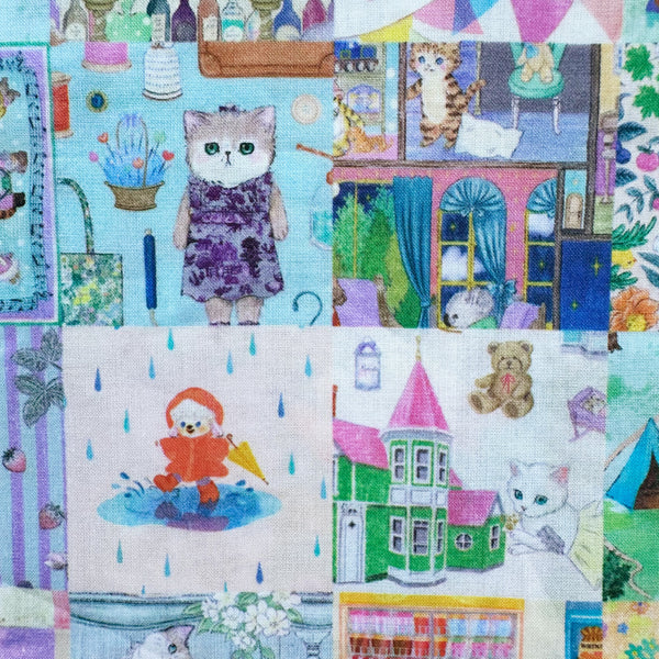 1 FQ Anniversary Patchwork Cotton Lawn Fabric in Blue by Yukiemon for Hokkoh, Imported from Japan