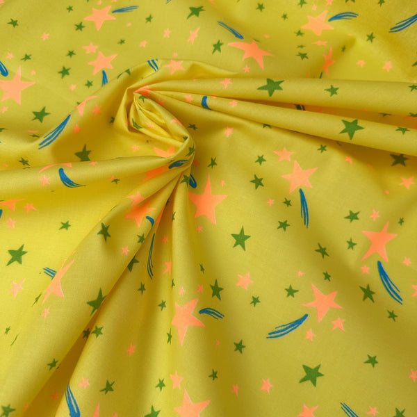 Neon Pop Star Cotton Fabric in Yellow & Neon Orange, Imported from Japan