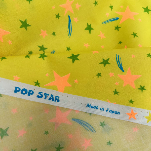 Neon Pop Star Cotton Fabric in Yellow & Neon Orange, Imported from Japan