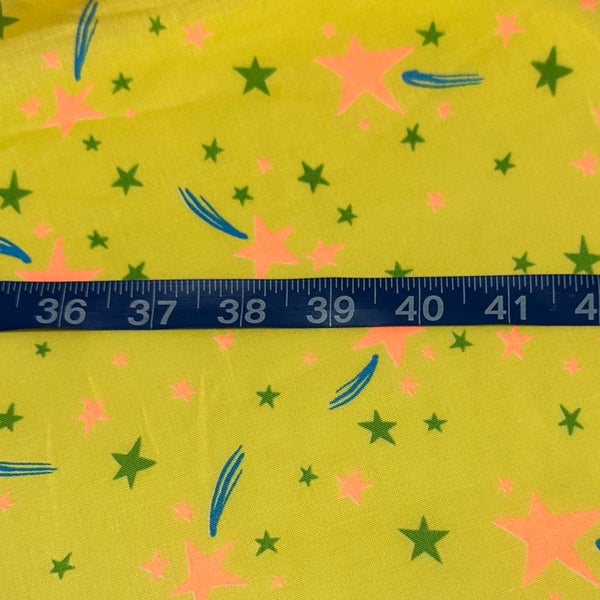Neon Pop Star Cotton Fabric in Yellow & Neon Orange, Imported from Japan