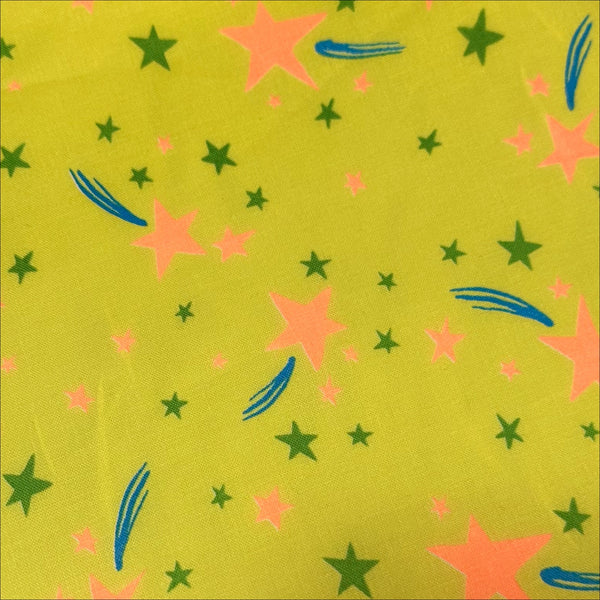 Neon Pop Star Cotton Fabric in Yellow & Neon Orange, Imported from Japan