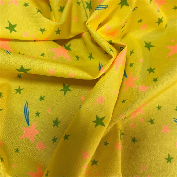 Neon Pop Star Cotton Fabric in Yellow & Neon Orange, Imported from Japan