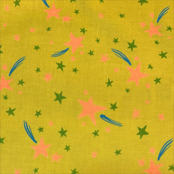 Neon Pop Star Cotton Fabric in Yellow & Neon Orange, Imported from Japan