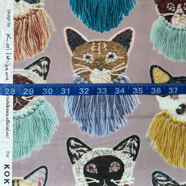 Scale of We Are Cats Cotton Fabric by Kari Ishikawa for Kokka, style EGX-9900-1, featuring yarn animal cat artwork