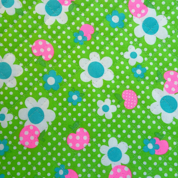 Apple Flower Remix Quilted Fabric in Green and Neon Pink by Antique Fabric Pinks – Imported from Japan