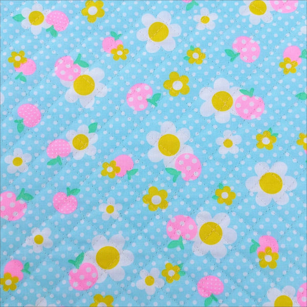 Apple Flower Remix Quilted Fabric in Blue by Antique Fabric Pinks – Imported from Japan