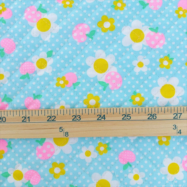 Apple Flower Remix Quilted Fabric in Blue by Antique Fabric Pinks – Imported from Japan