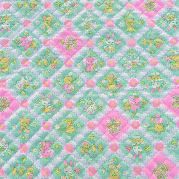 Sweet Animals Quilted Fabric in Mint by Antique Fabric Pinks – Imported from Japan