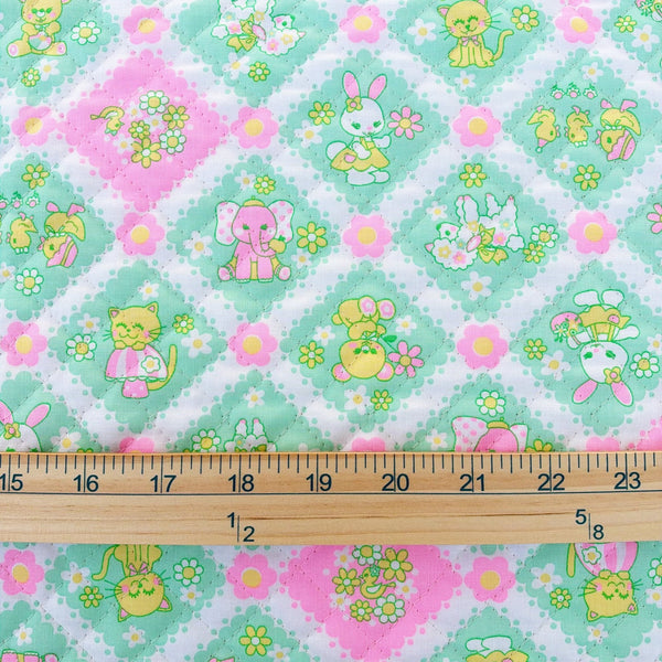 Sweet Animals Quilted Fabric in Mint by Antique Fabric Pinks – Imported from Japan