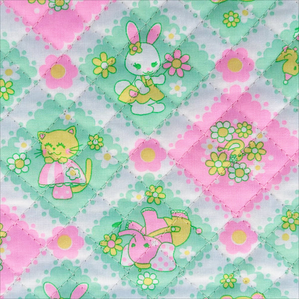 Sweet Animals Quilted Fabric in Mint by Antique Fabric Pinks – Imported from Japan