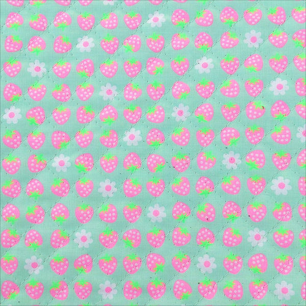 Strawberry Quilted Fabric in Mint by Antique Fabric Pinks – Imported from Japan