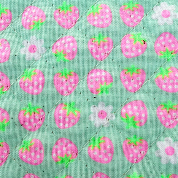 Strawberry Quilted Fabric in Mint by Antique Fabric Pinks – Imported from Japan