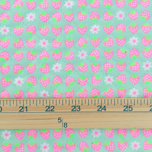 Strawberry Quilted Fabric in Mint by Antique Fabric Pinks – Imported from Japan