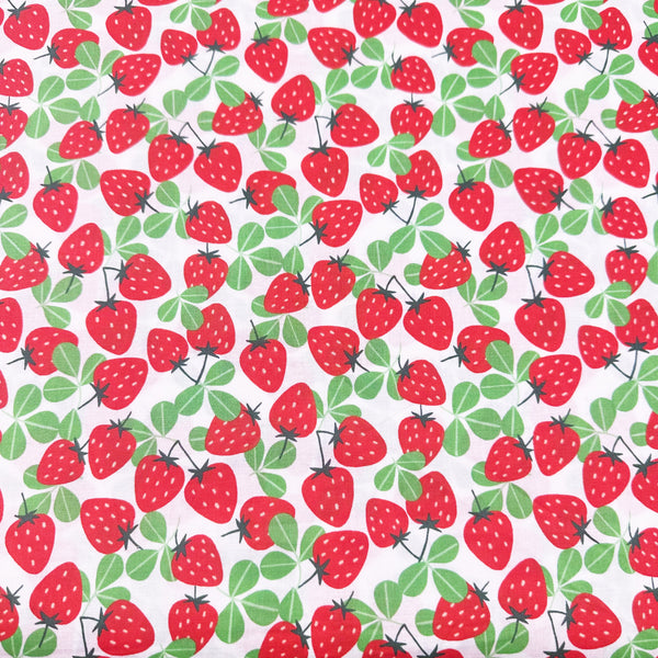 Allover Strawberry Print by Sevenberry Cotton Fabric, Imported from Japan, Red Strawberries on White