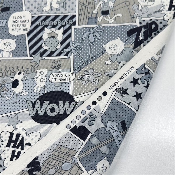 Grumpy Cat Comic Print Cotton Oxford Fabric in Grey, Made in Japan