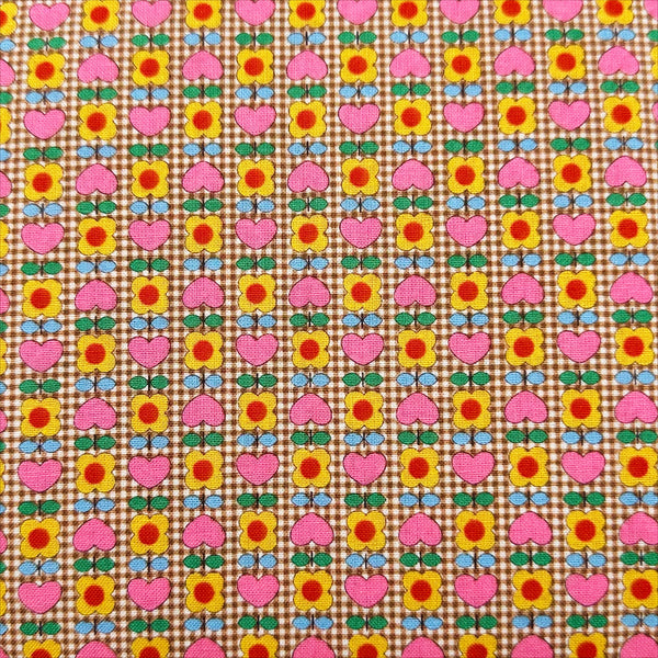 Honey Tune by Koko Seki Cotton Fabric, Heart Flower in Brown