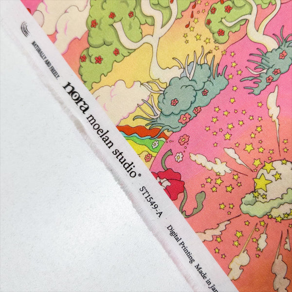 Pink Pyschedelic Trippy Landscape Cotton Fabric by Nora. Imported from Japan