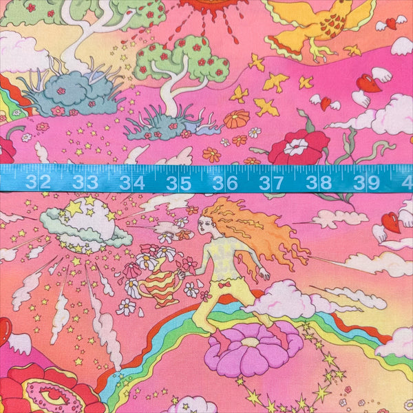 Pink Pyschedelic Trippy Landscape Cotton Fabric by Nora. Imported from Japan
