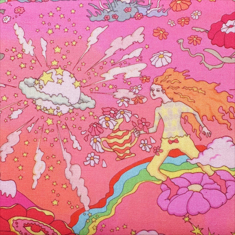 Pink Pyschedelic Trippy Landscape Cotton Fabric by Nora. Imported from Japan