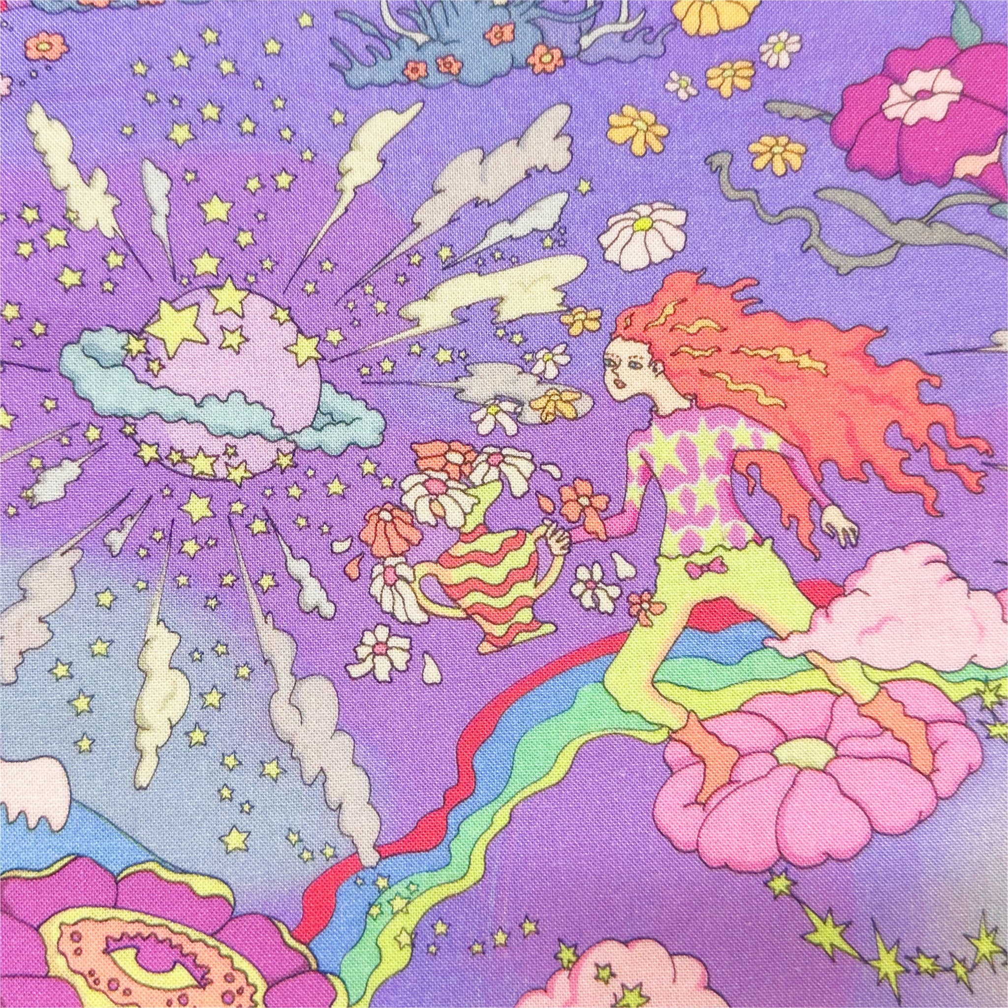 Purple Pyschedelic Trippy Landscape Cotton Fabric by Nora. Imported from Japan