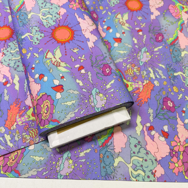 Purple Pyschedelic Trippy Landscape Cotton Fabric by Nora. Imported from Japan
