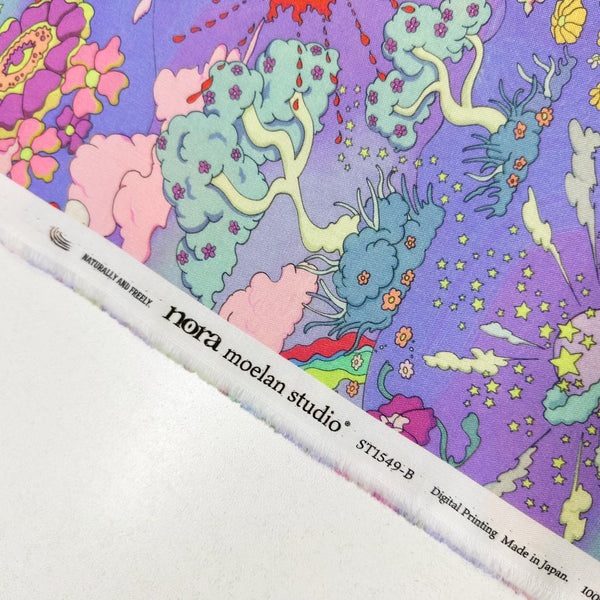 Purple Pyschedelic Trippy Landscape Cotton Fabric by Nora. Imported from Japan