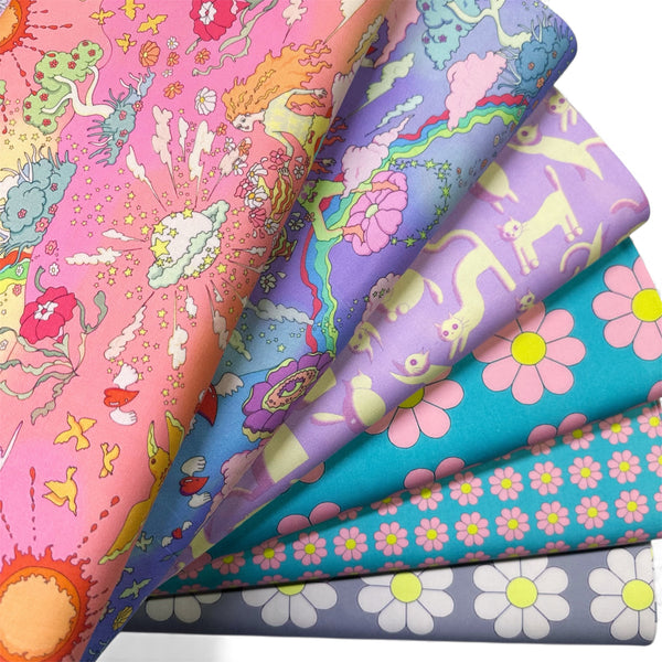 Purple Pyschedelic Trippy Landscape Cotton Fabric by Nora. Imported from Japan