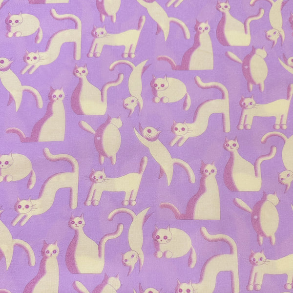 Purple Wide Eyed Cats Cotton Fabric by Nora. Imported from Japan