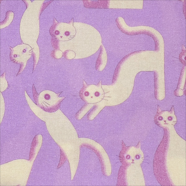 Purple Wide Eyed Cats Cotton Fabric by Nora. Imported from Japan