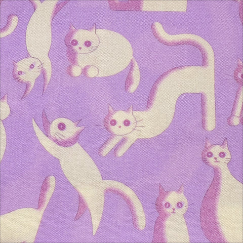 Purple Wide Eyed Cats Cotton Fabric by Nora. Imported from Japan