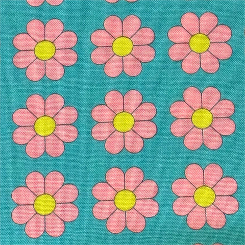 Retro Daisies on Aqua Cotton Fabric by Nora. Imported from Japan