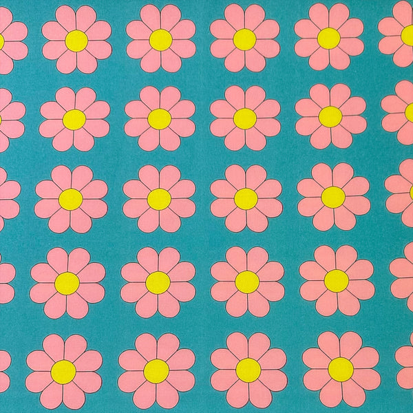Retro Daisies on Aqua Cotton Oxford Fabric by Nora. Imported from Japan