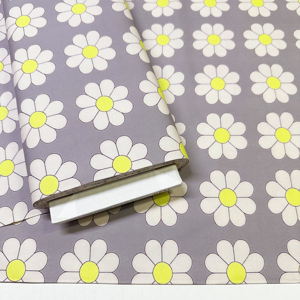 Retro Daisies on Gray Cotton Oxford Fabric by Nora. Imported from Japan 