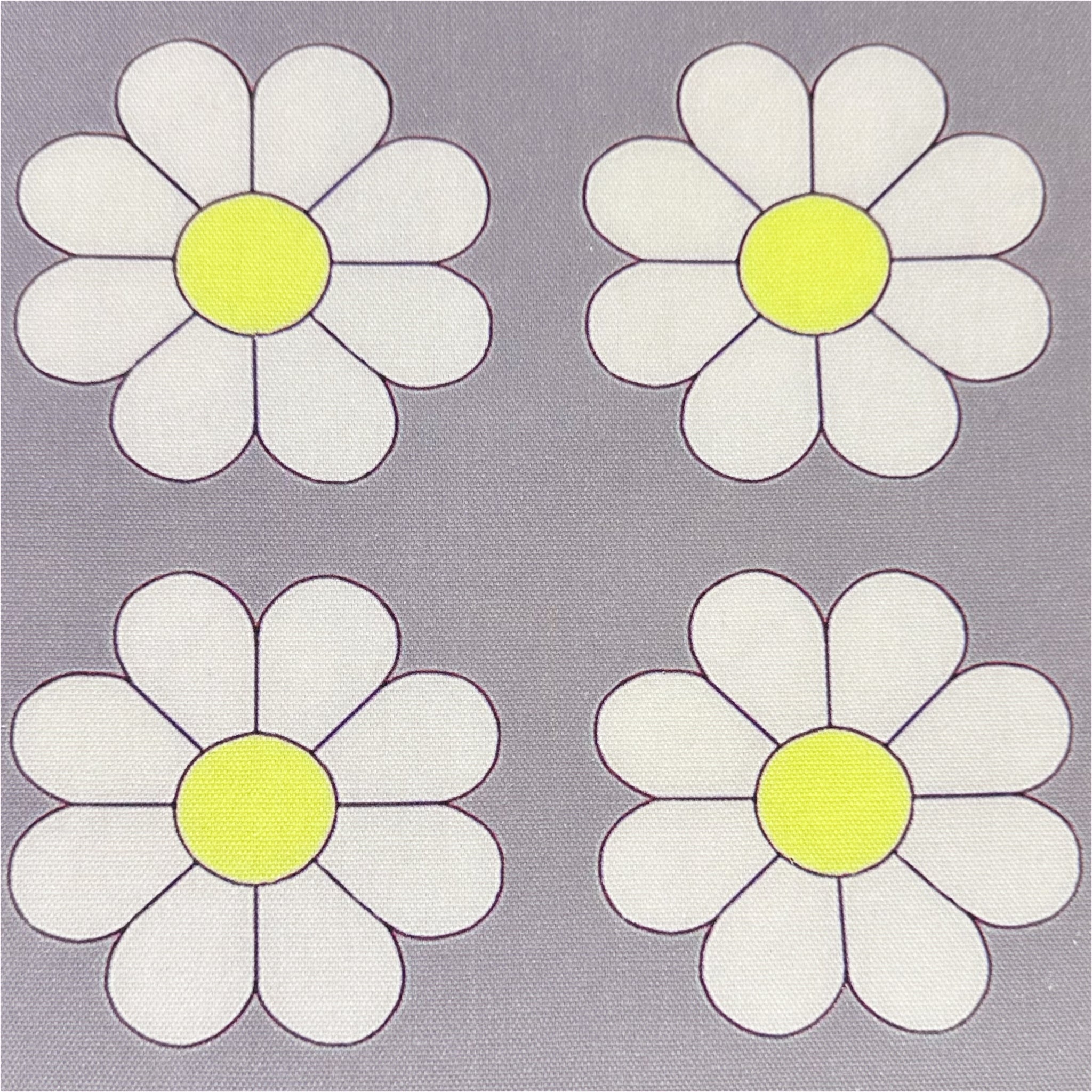  Retro Daisies on Gray Cotton Oxford Fabric by Nora. Imported from Japan
