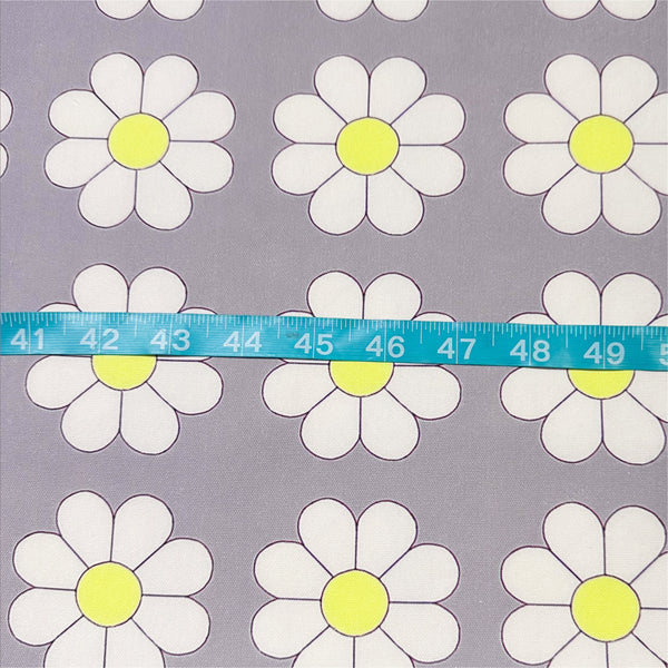 Retro Daisies on Gray Cotton Oxford Fabric by Nora. Imported from Japan 