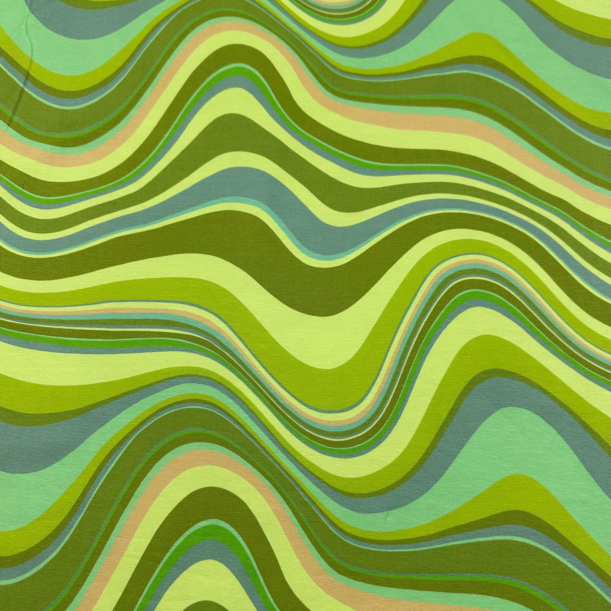 Retro Flow Groovy 70s Cotton Jersey 4 Way Stretch Knit Fabric, Imported from the Netherlands 25026-10 Green