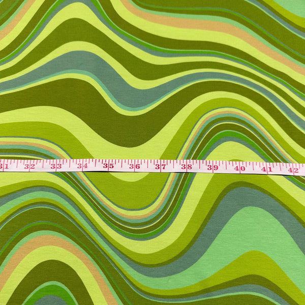 Retro Flow Groovy 70s Cotton Jersey 4 Way Stretch Knit Fabric, Imported from the Netherlands 25026-10 Green